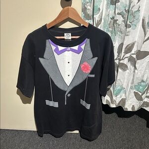 Novelty Tuxedo Graphic Tee with Purple Bow